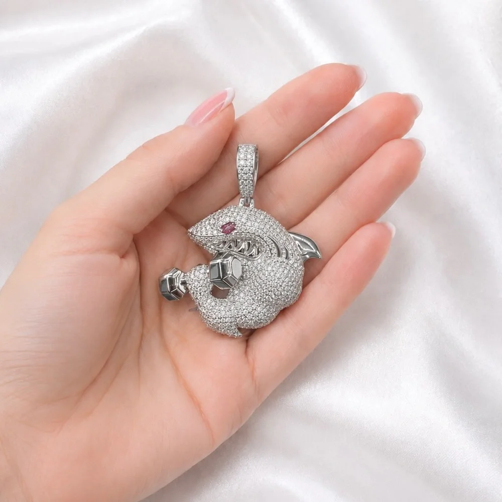 Iced Out Bodybuilder Shark Pendant - 925 Sterling Silver 3.90CT MOISSANITE